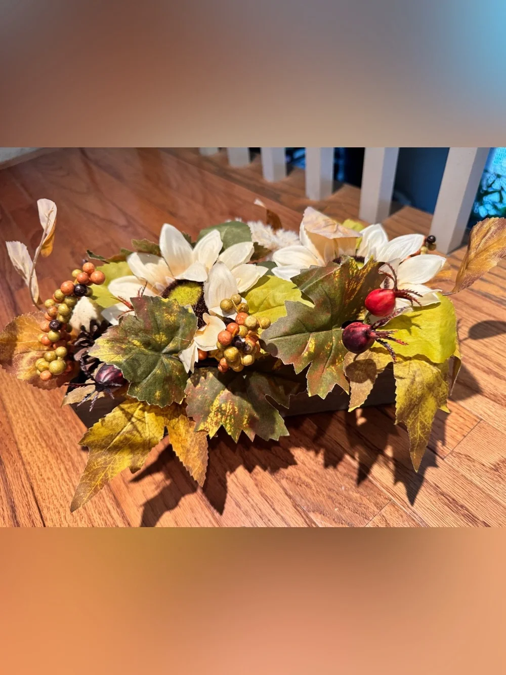 Fall floral table/mantle arrangement in wood box